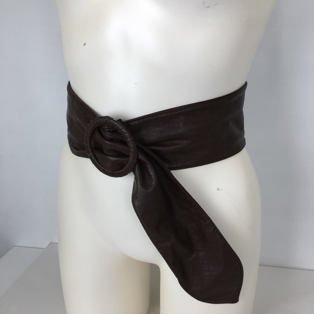 Vintage 80s Wide Soft Leather Corset Statement Belt Brown Retro Lightweight